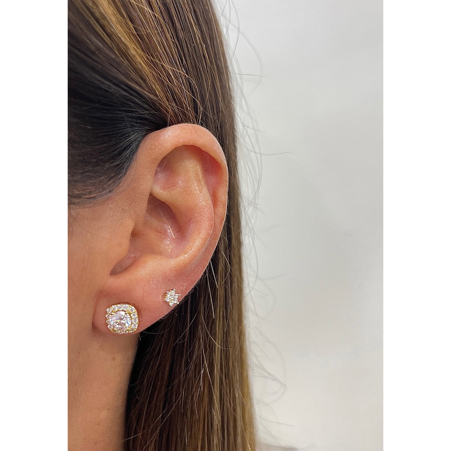 Aretes TOSHY Dorado Plata Rodinada-Moissanita 8mm