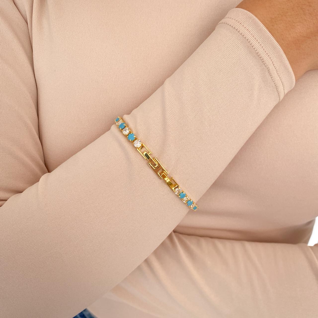 Pulsera JEZ Dorada-Turquesa Clear