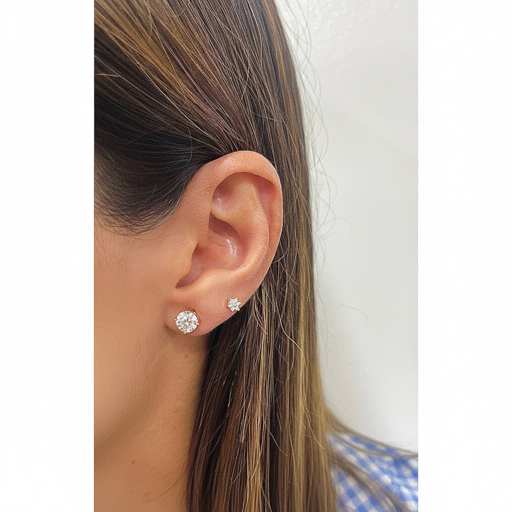 Aretes ULIC Dorado Plata Rodinada-Moissanita 6mm