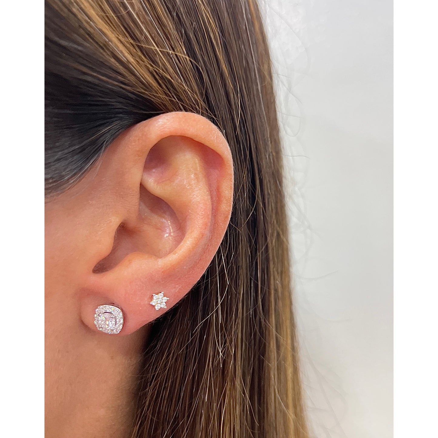 Aretes OMIK Plateado Plata Rodinada-Moissanita 6mm