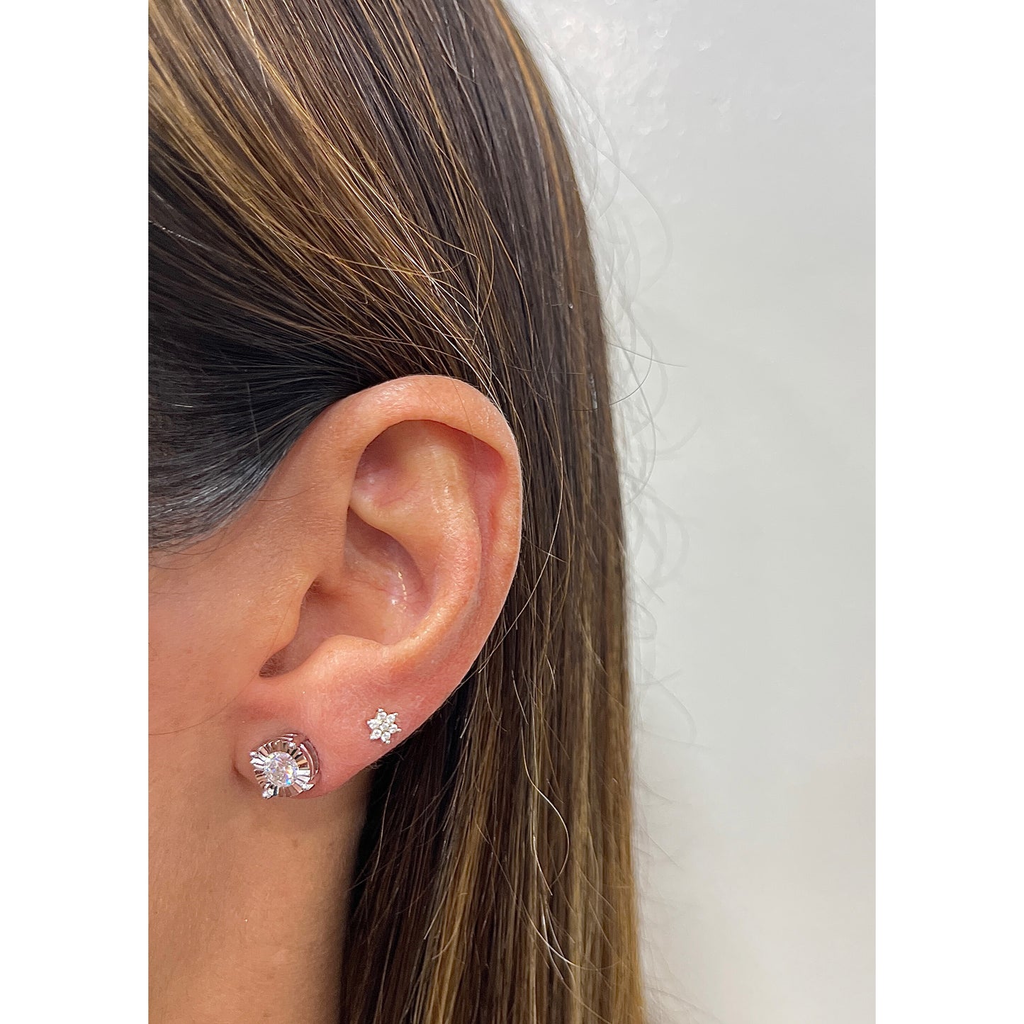 Aretes NEWY Plata Rodinada-Moissanita 8mm