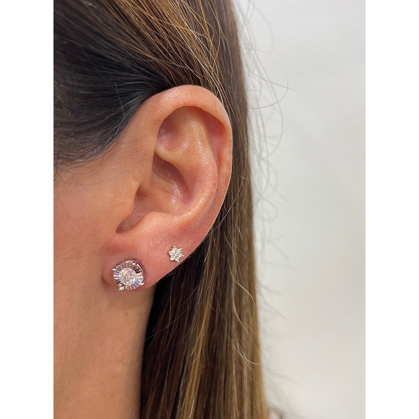 Aretes NEWY Plata Rodinada-Moissanita 8mm