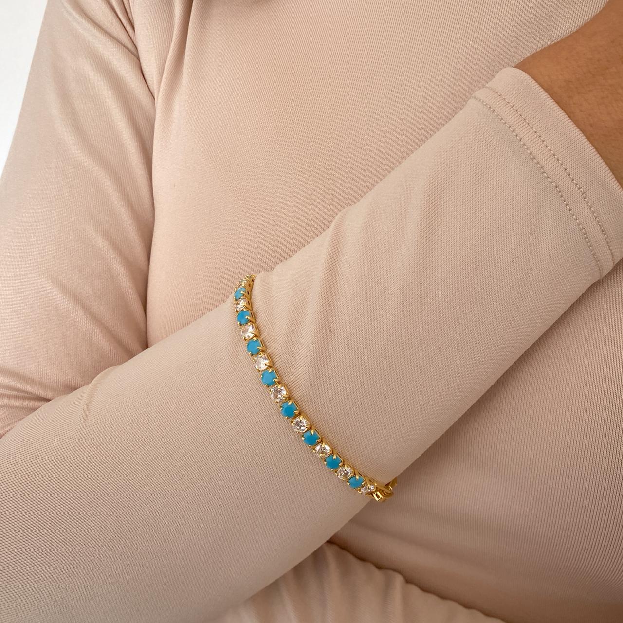 Pulsera JEZ Dorada-Turquesa Clear